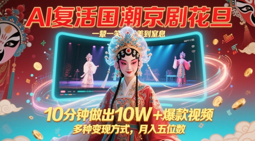 AI复活国潮京剧花旦，一颦一笑美到窒息，10分钟做出10W+爆款视频，多种变现方式，月入五位数-SuoaBlog