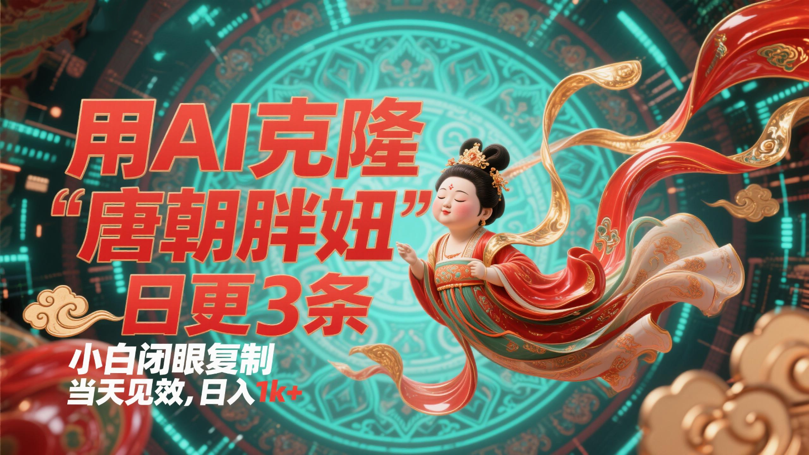 用AI克隆“唐朝胖妞”日更3条，平台疯狂推流，小白闭眼复制，当天见效，日入1k+-SuoaBlog